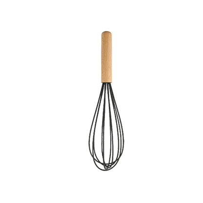 Conjunto de Utensílios de Cozinha em Silicone Preto - Espátula Antiaderente, Pá, Batedores de Ovos com Cabo de Madeira -  para Culinária