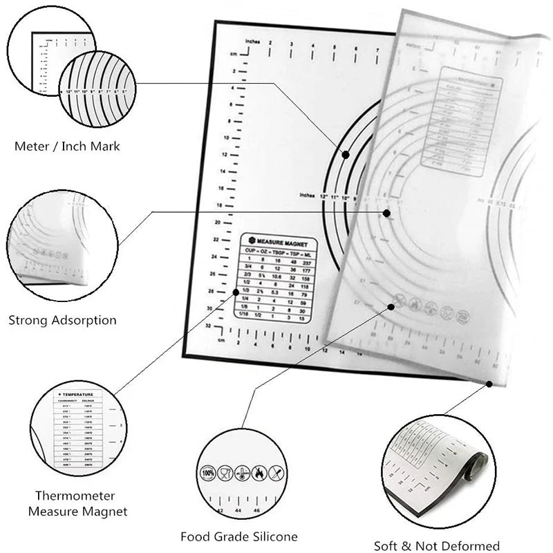 Tapete de silicone para sovar e estender massa com escala - Culinária e Confeitaria